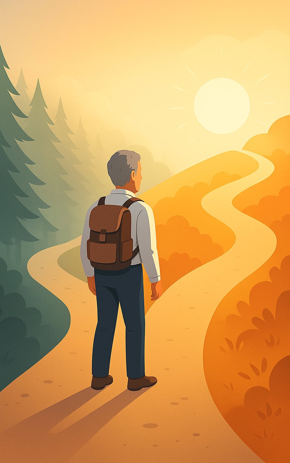 [Illustration: un jénior fâce à deux chemins, un sombre, l'autre ensoleillé.]